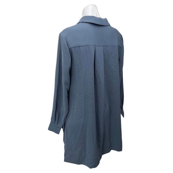 Jaeger Women's Blue Collared V Neck Long Sleeve Mini Shift Shirt Dress Size 10 - Picture 2 of 5